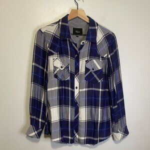 Rails Size S Blouse Kendra Blue White Plaid Button Up Women Top Shirt